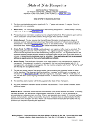 Form LLC-1 &quot;Certificate of Formation of a New Hampshire Limited Liability Company&quot; - New Hampshire