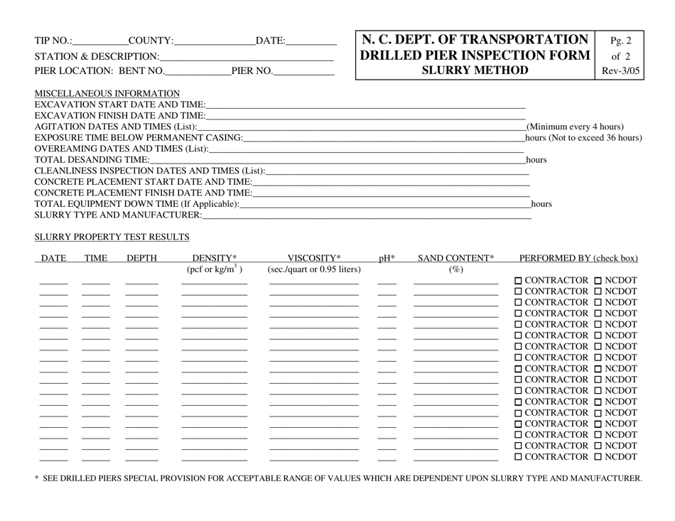 Drilled Pier Inspection Form - Slurry Method - North Carolina, Page 2