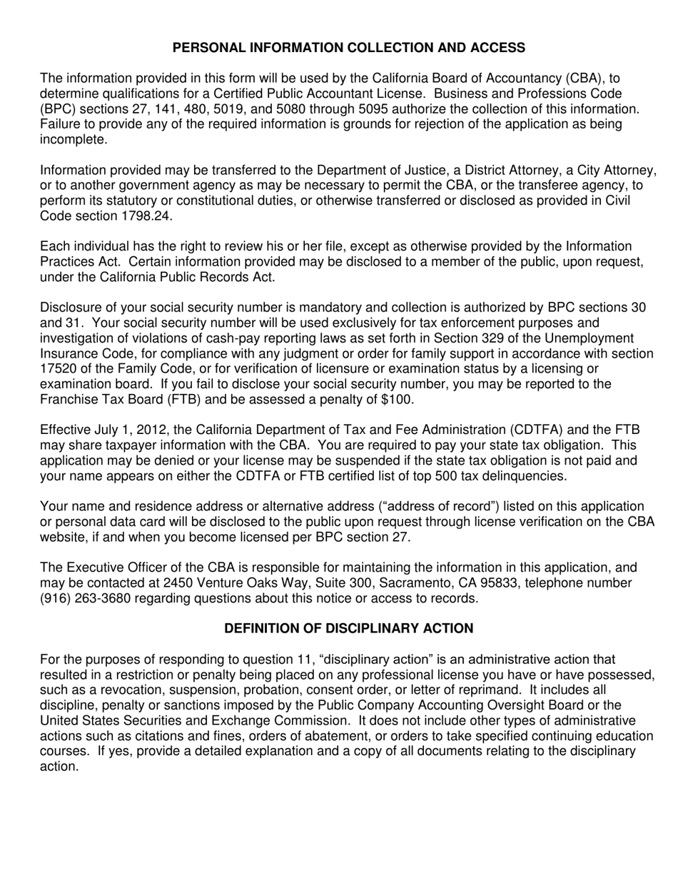 Form 11A-5 Application for Certified Public Accountant (CPA) License - California, Page 3