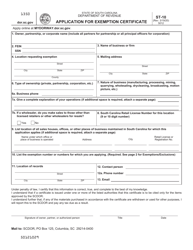 Form ST-10 Application for Exemption Certificate - South Carolina