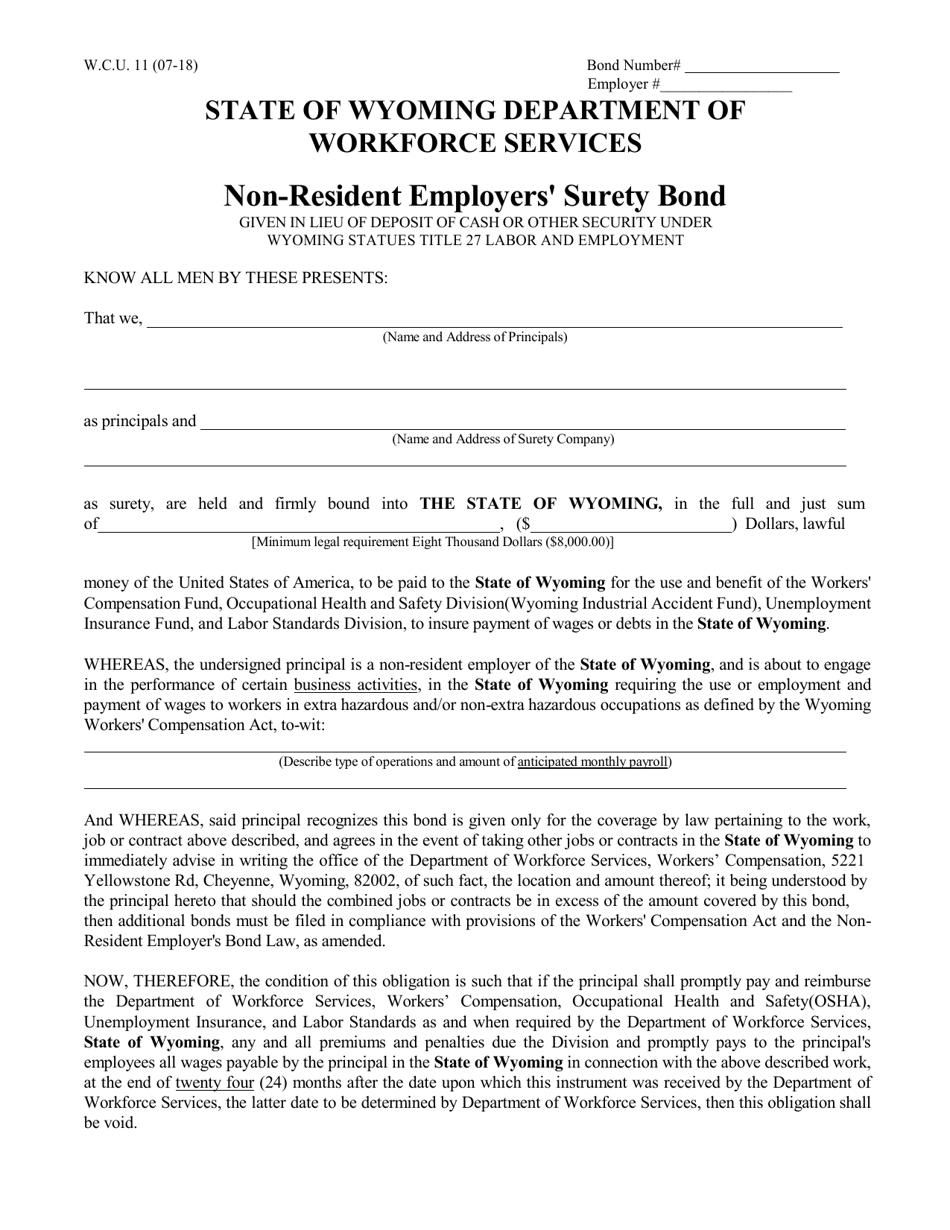 Non-resident Employers Surety Bond - Wyoming, Page 1