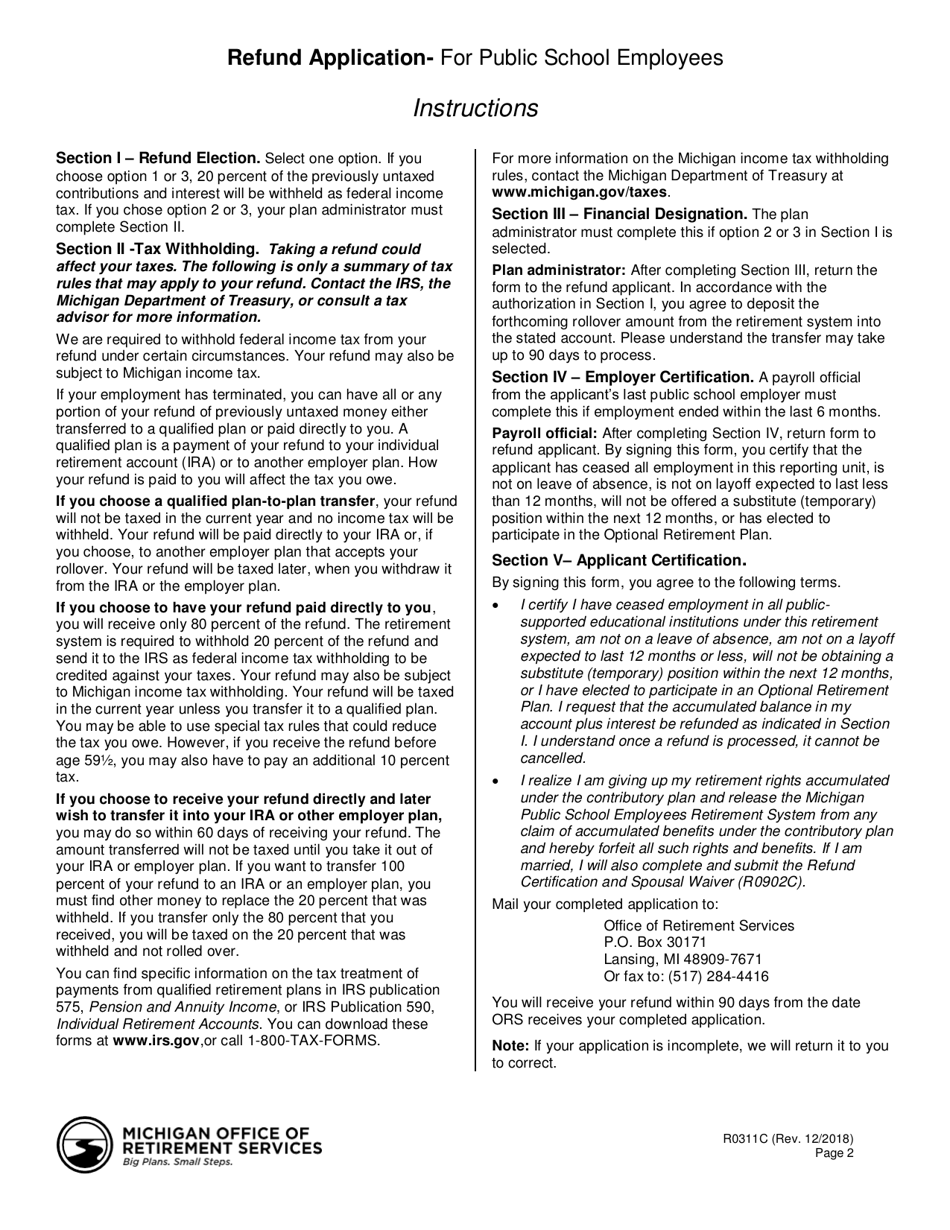 Form R0311C Refund Application for Public School Employees - Michigan, Page 2
