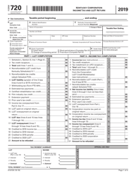 Form 720 (41A720) &quot;Kentucky Corporation Income Tax and Llet Return&quot; - Kentucky, 2019