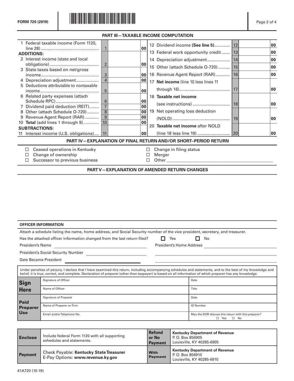 Form 720 41a720 2019 Fill Out Sign Online And Download Fillable Pdf Kentucky 7523