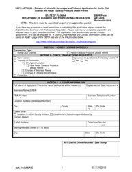 DBPR Form ABT-6036 Application for Bottle Club License and Retail Tobacco Products Dealer Permit - Florida