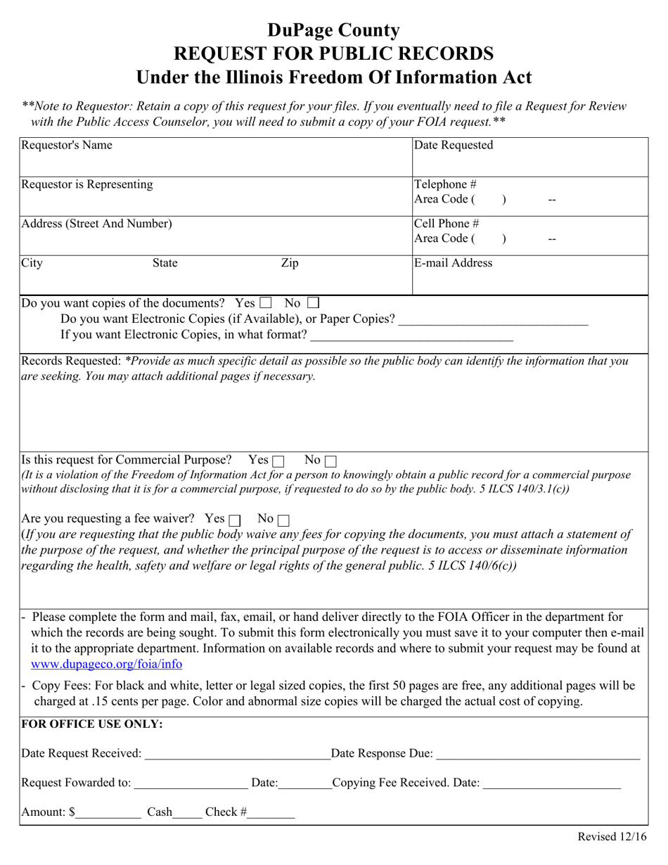 Request for Public Records Under the Illinois Freedom of Information Act - County of DuPage, Illinois, Page 1