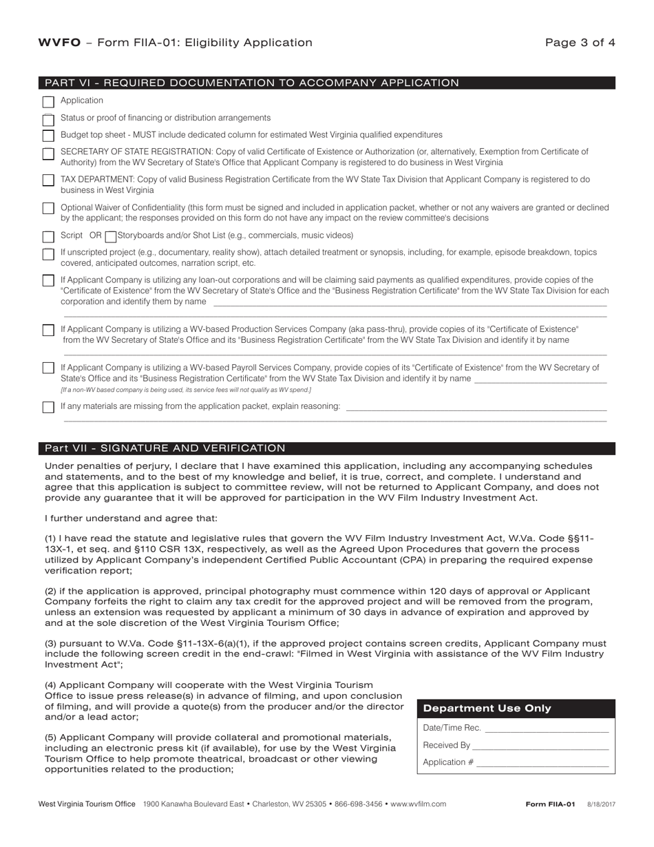 Form FIIA-01 Eligibility Application - West Virginia, Page 3