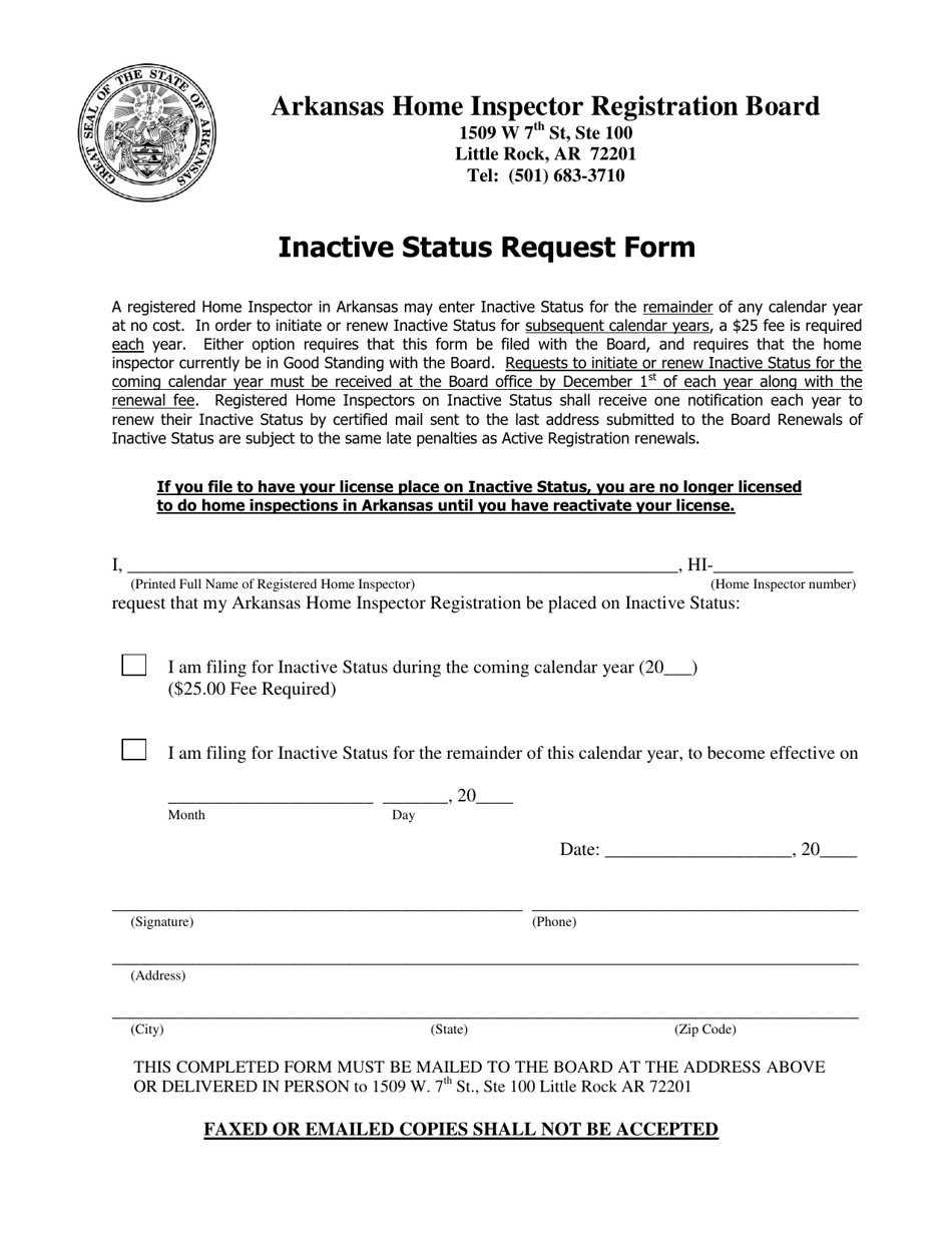 Inactive Status Request Form - Arkansas, Page 1