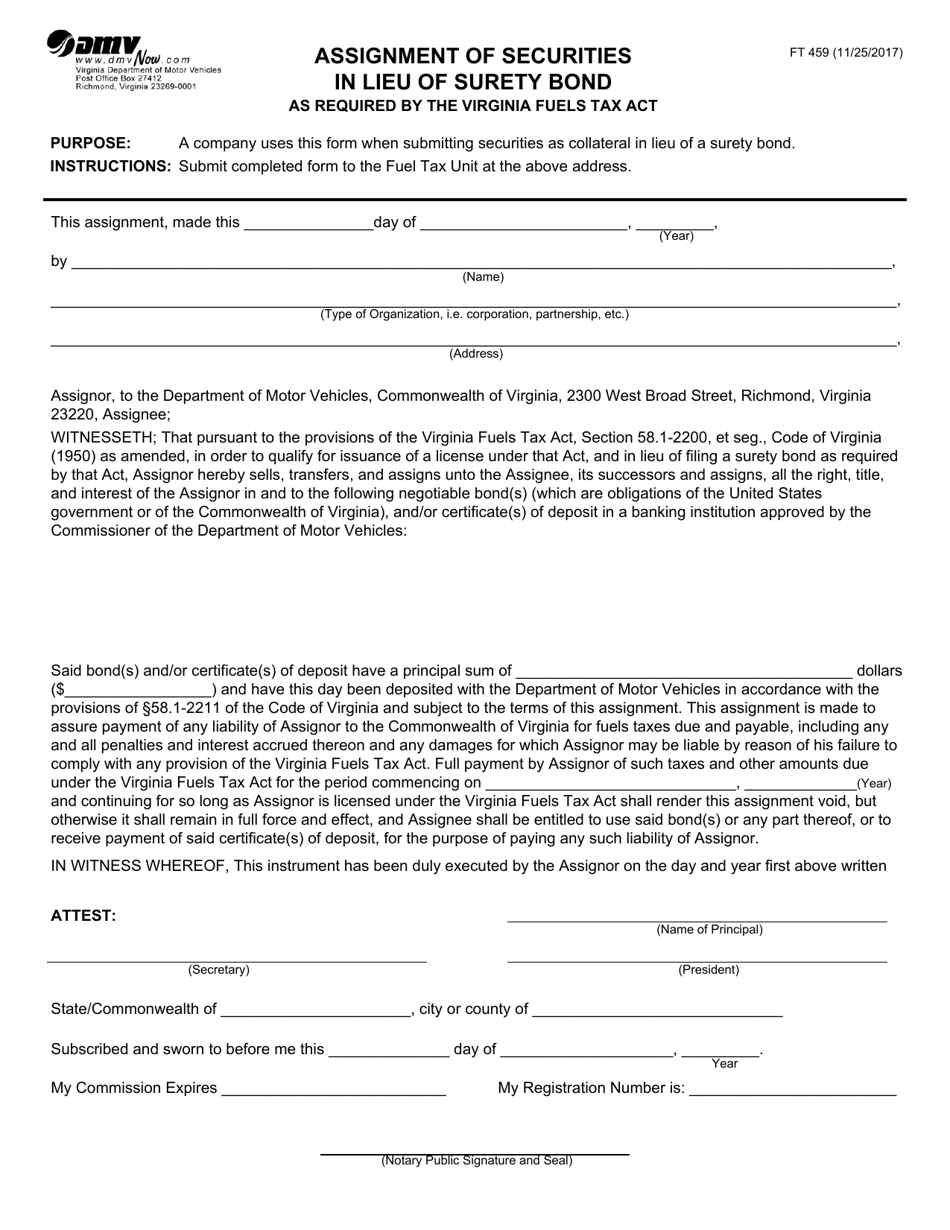 Form Ft459 - Fill Out, Sign Online And Download Fillable Pdf, Virginia 