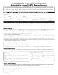 Form A10386 &quot;Extended Coverage/Cobra Change Request&quot; - Virginia