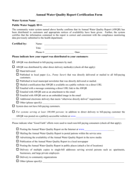 Annual Water Quality Report Certification Form - New York