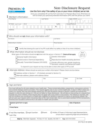 Document preview: Form 011710 Non-disclosure Request - Premera Blue Cross