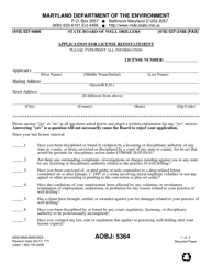 Form MDE/WMA/BWD/RES Application for License Reinstatement - Maryland