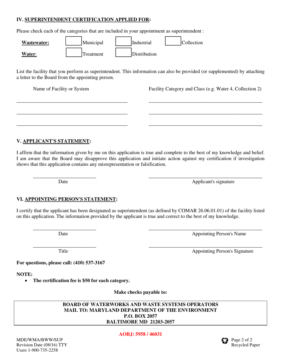 Form MDE/WMA/BWW/SUP - Fill Out, Sign Online and Download Fillable PDF ...