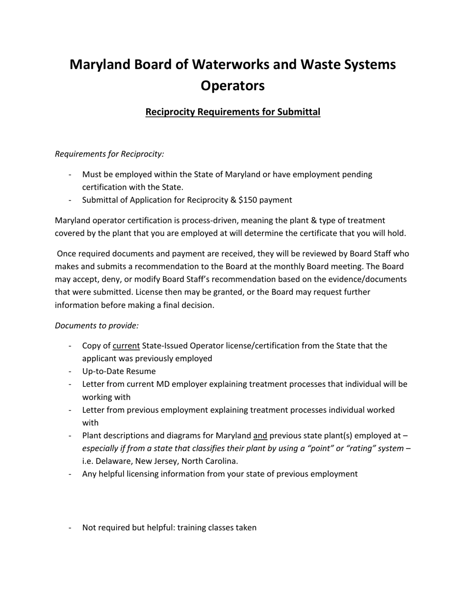 Form MDE / WMA / BWW / REC Application for Reciprocity Certification - Maryland, Page 3