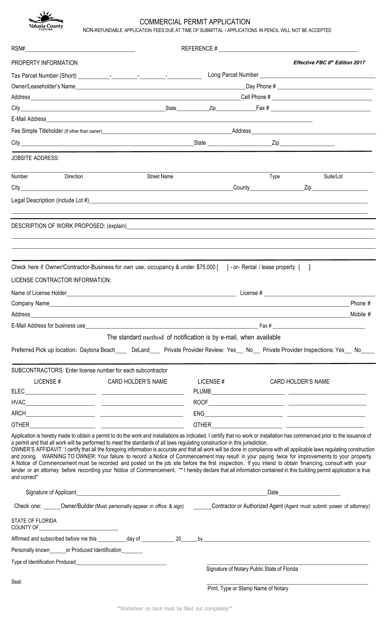 Commercial Permit Application - Volusia County, Florida Download Pdf