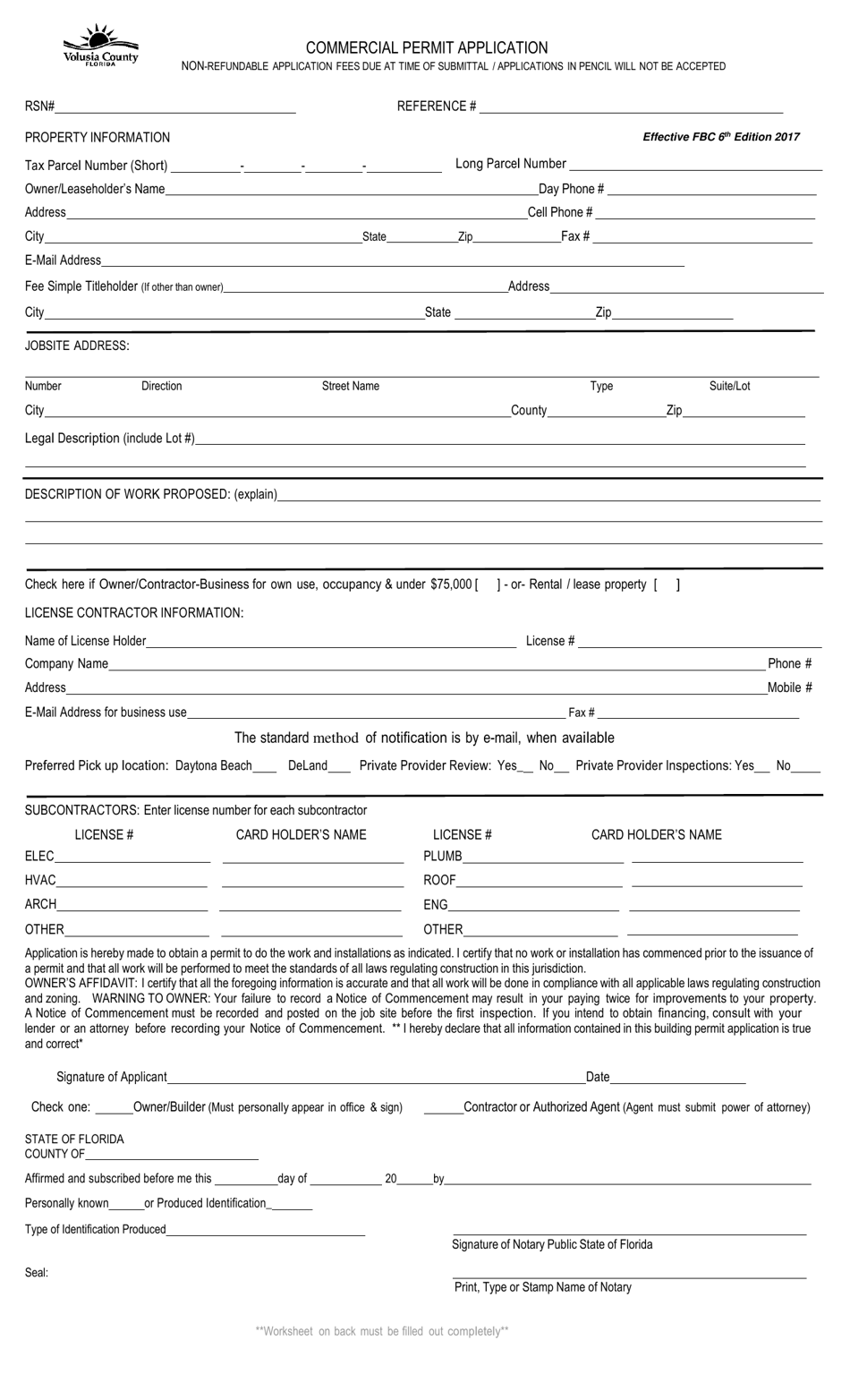 Commercial Permit Application - Volusia County, Florida, Page 1