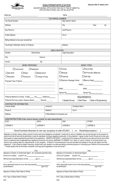 Sign Permit Application - Volusia County, Florida