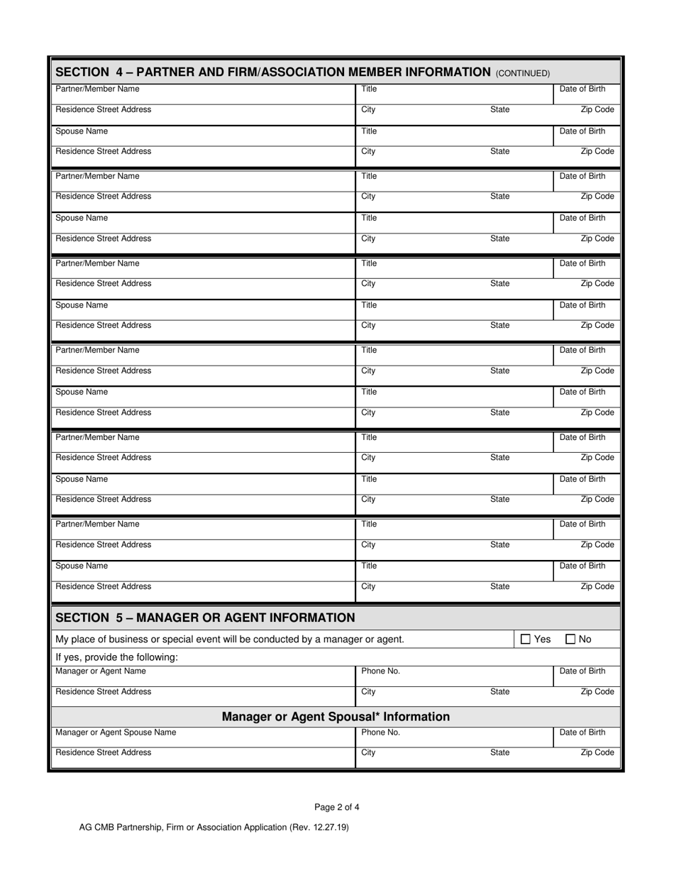 Partnership, Firm or Association Application for License to Sell Cereal Malt Beverages - Kansas, Page 2