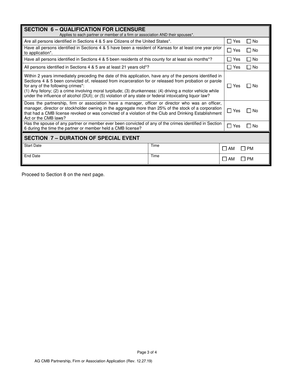 Partnership, Firm or Association Application for License to Sell Cereal Malt Beverages - Kansas, Page 3