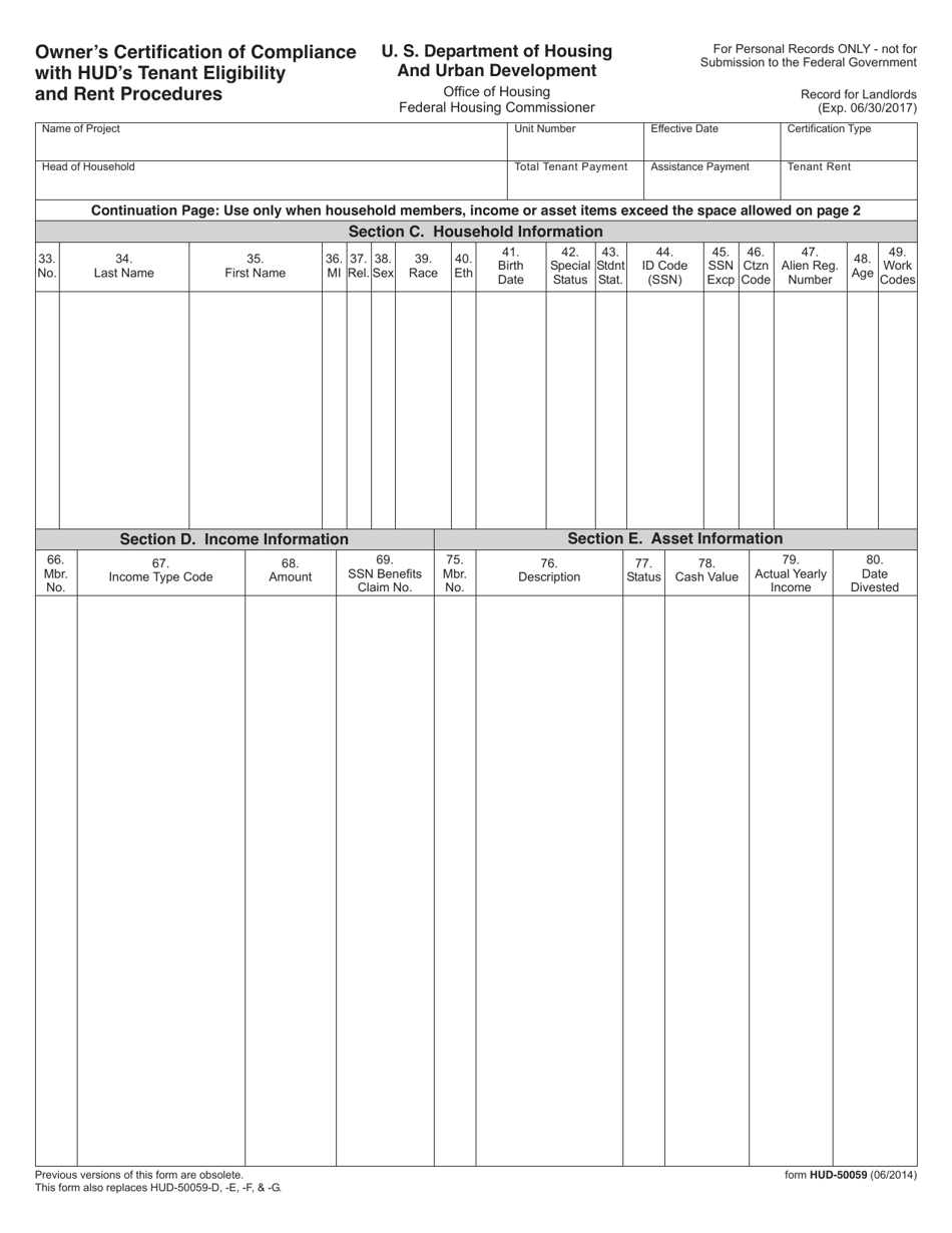 Form HUD-50059 - Fill Out, Sign Online And Download Fillable PDF ...