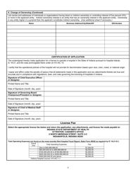 State Form 44885 Application for License to Operate a Hospital - Indiana, Page 4