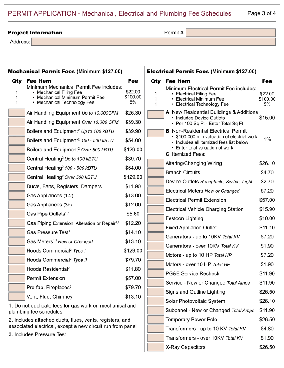 Form 100 Permit Application - Building, Electrical, Mechanical, Plumbing - City of Berkley, California, Page 3