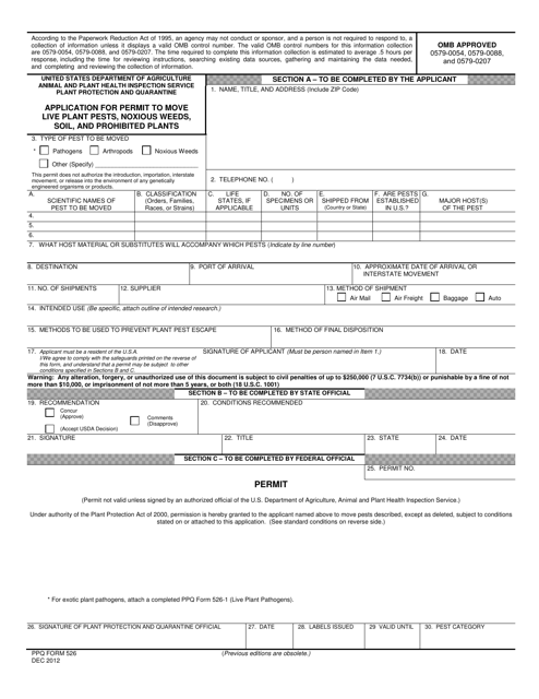 PPQ Form 526  Printable Pdf