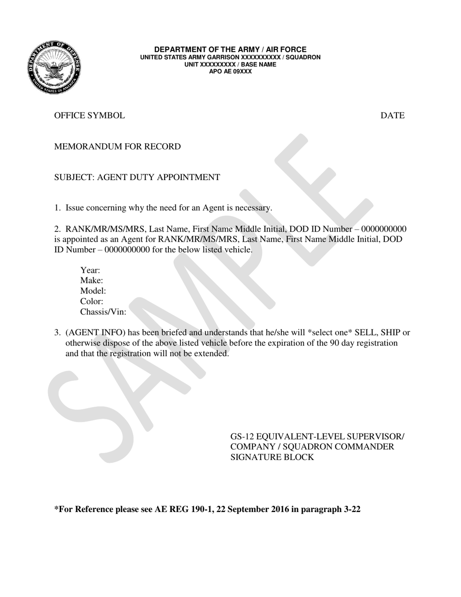 Agent Command Memo Sample, Page 1