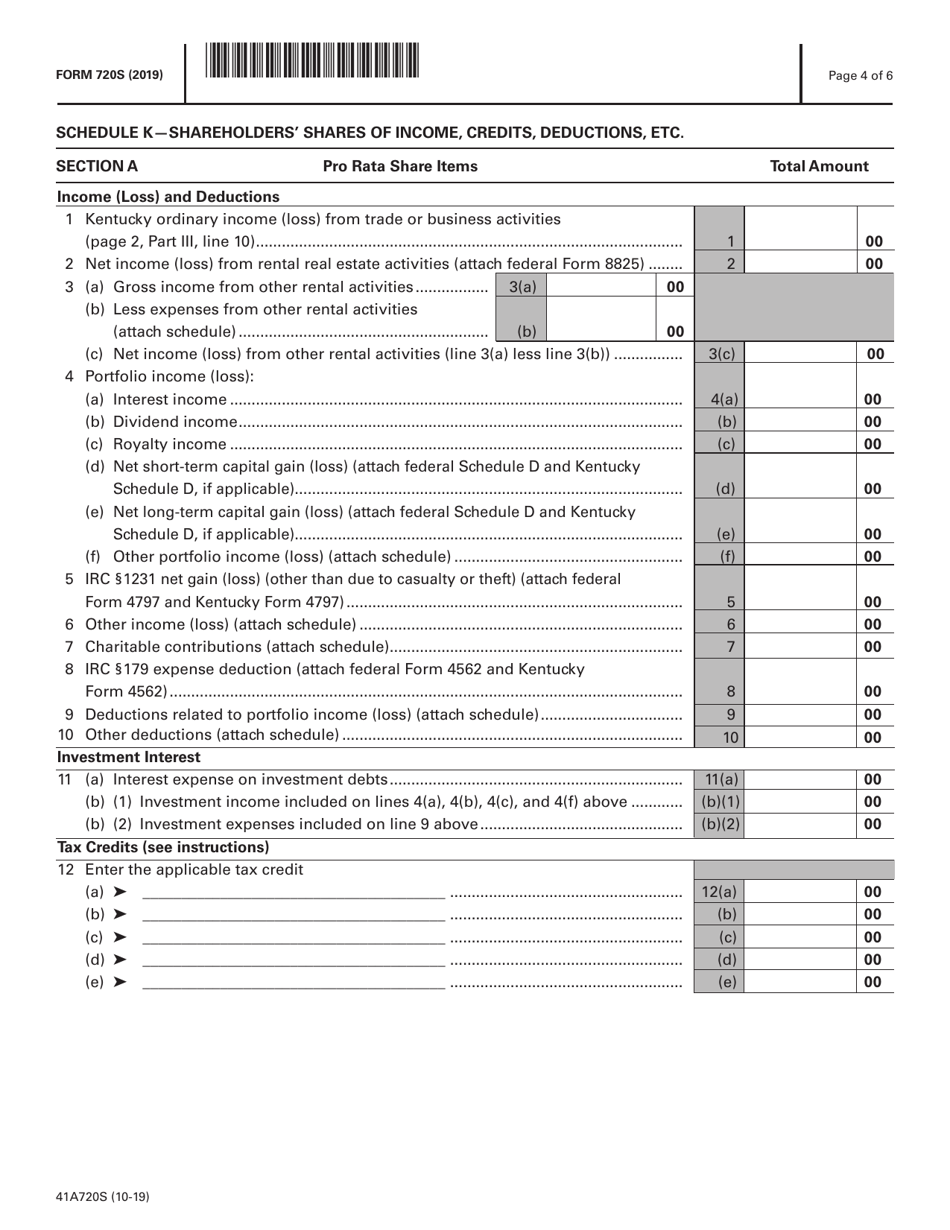 Form 720S (41A720S) Kentucky S Corporation Income Tax and Llet Return - Kentucky, Page 4