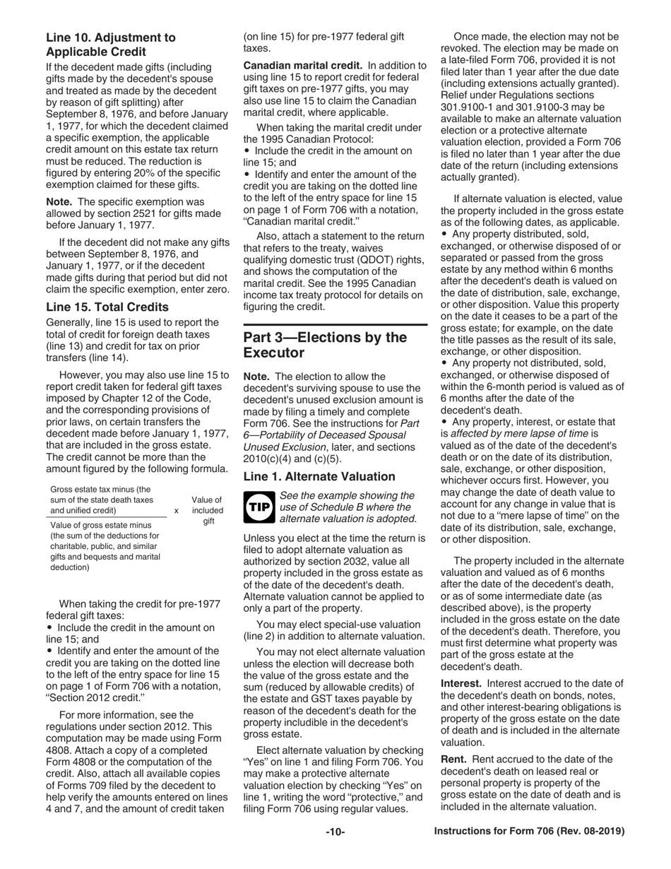 Instructions for IRS Form 706 United States Estate (And Generation-Skipping Transfer) Tax Return, Page 10