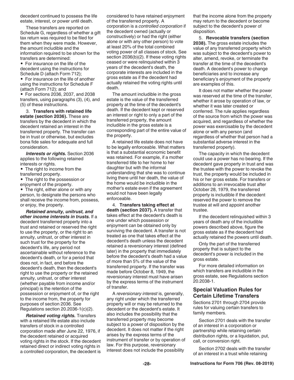 Instructions for IRS Form 706 United States Estate (And Generation-Skipping Transfer) Tax Return, Page 28