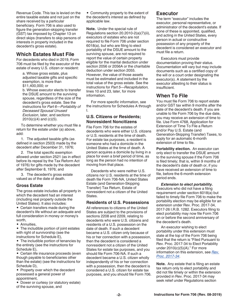 Instructions for IRS Form 706 United States Estate (And Generation-Skipping Transfer) Tax Return, Page 2