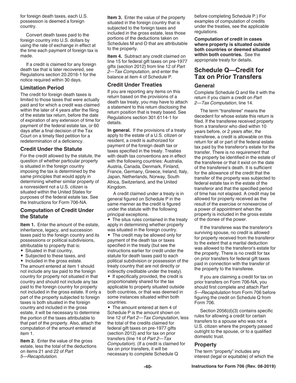 Instructions for IRS Form 706 United States Estate (And Generation-Skipping Transfer) Tax Return, Page 40