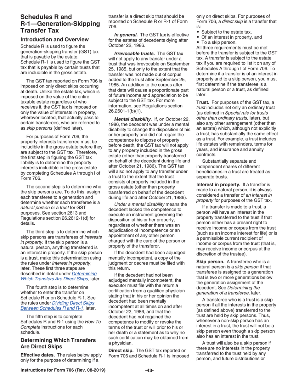 Instructions for IRS Form 706 United States Estate (And Generation-Skipping Transfer) Tax Return, Page 43