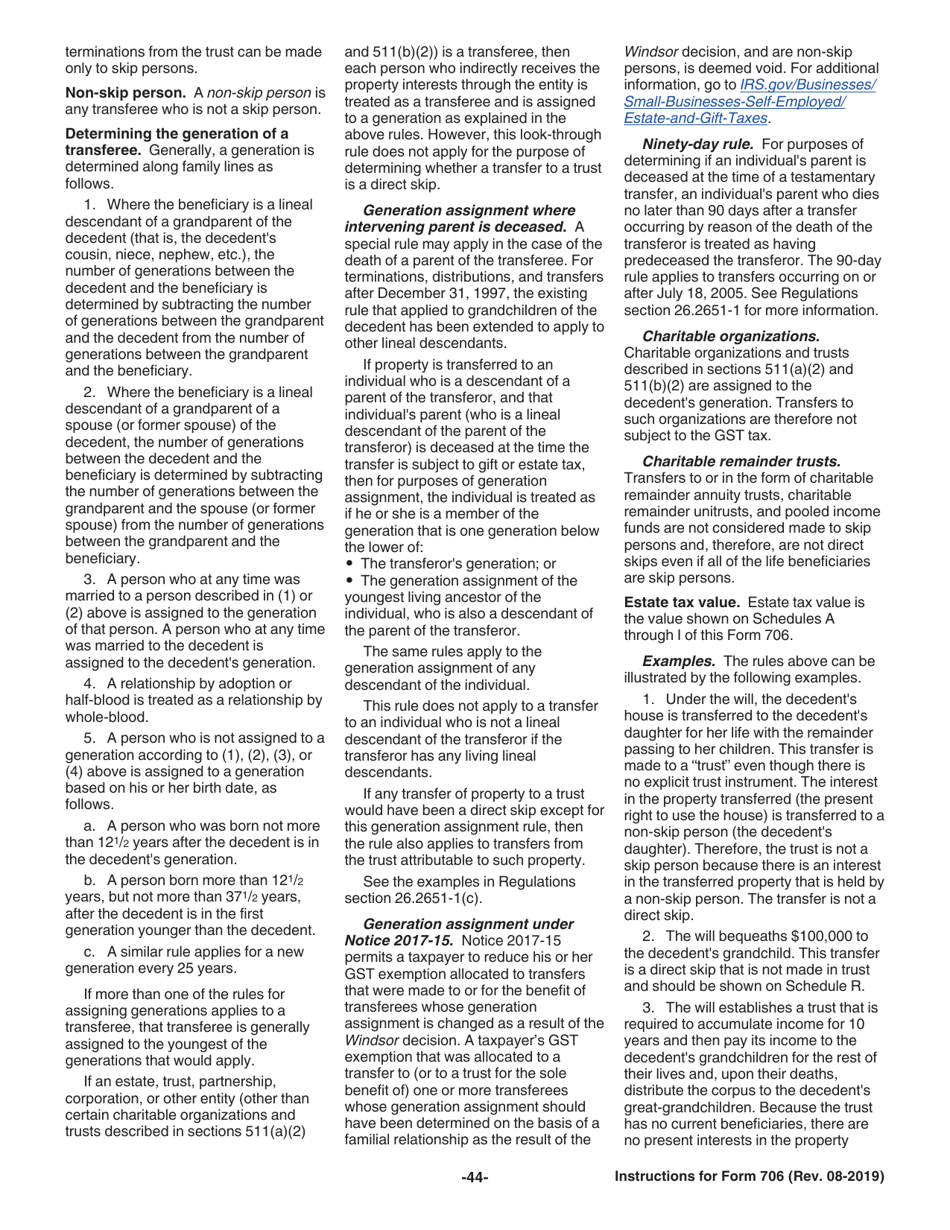 Instructions for IRS Form 706 United States Estate (And Generation-Skipping Transfer) Tax Return, Page 44