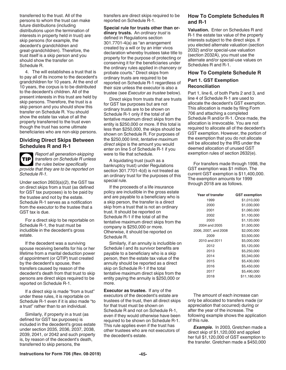Instructions for IRS Form 706 United States Estate (And Generation-Skipping Transfer) Tax Return, Page 45