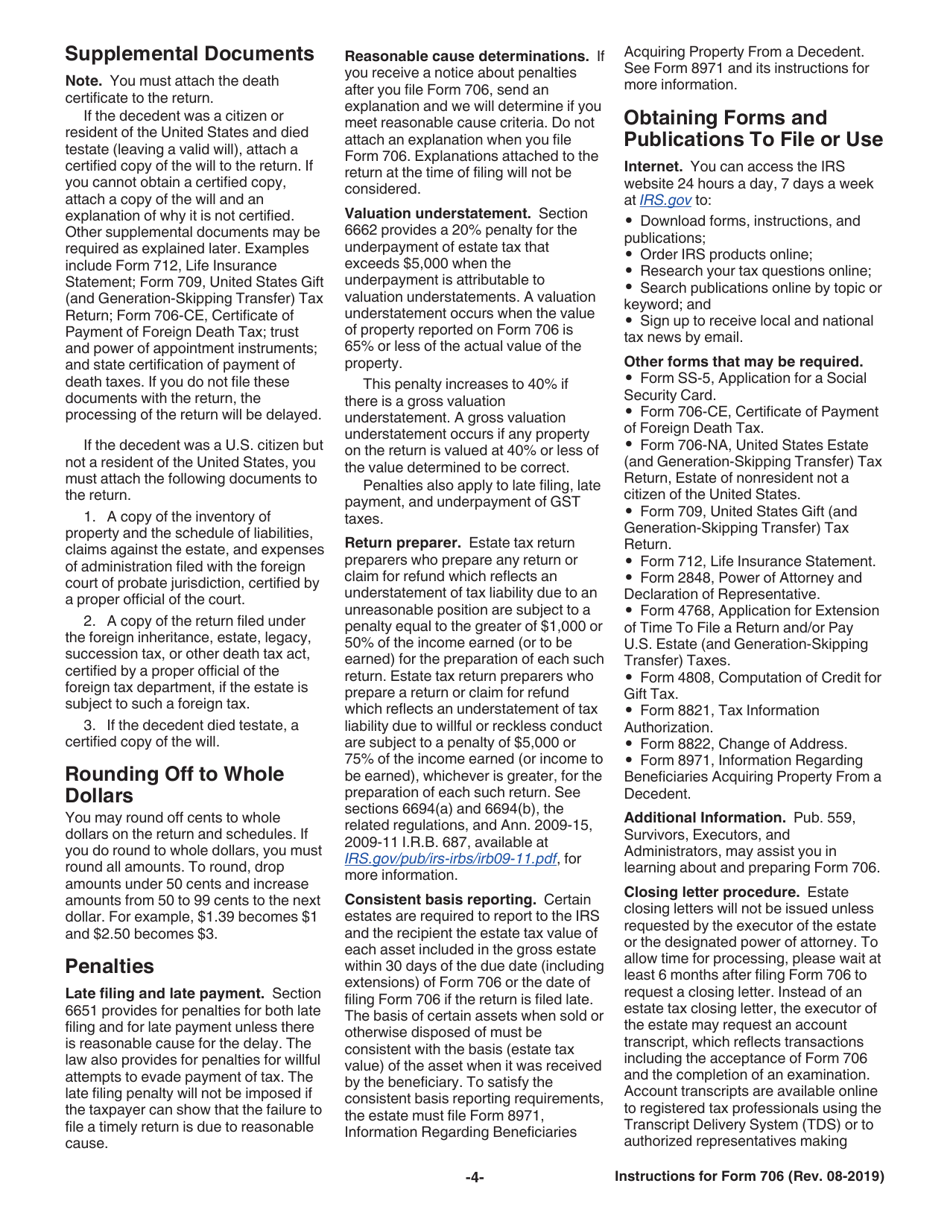 Instructions for IRS Form 706 United States Estate (And Generation-Skipping Transfer) Tax Return, Page 4