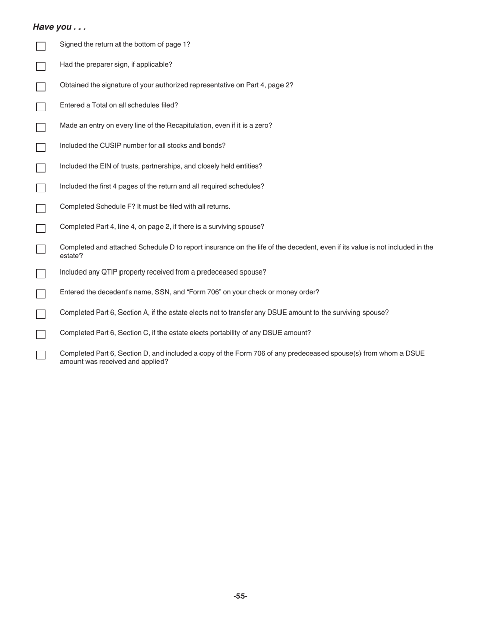 Instructions for IRS Form 706 United States Estate (And Generation-Skipping Transfer) Tax Return, Page 55