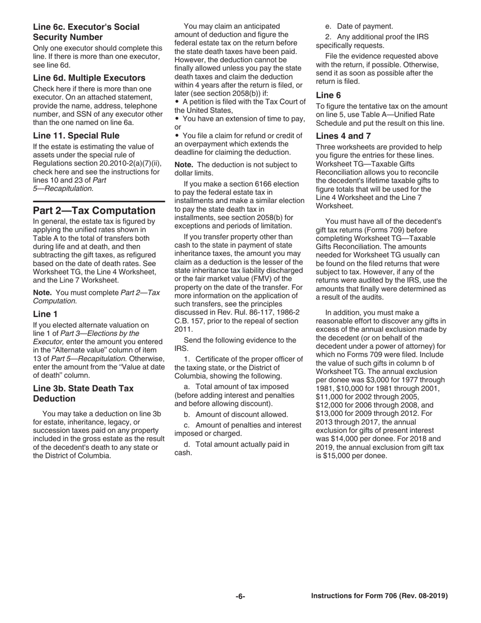 Instructions for IRS Form 706 United States Estate (And Generation-Skipping Transfer) Tax Return, Page 6