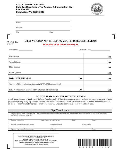 Form WV/IT-103 West Virginia Withholding Year End Reconciliation - West Virginia