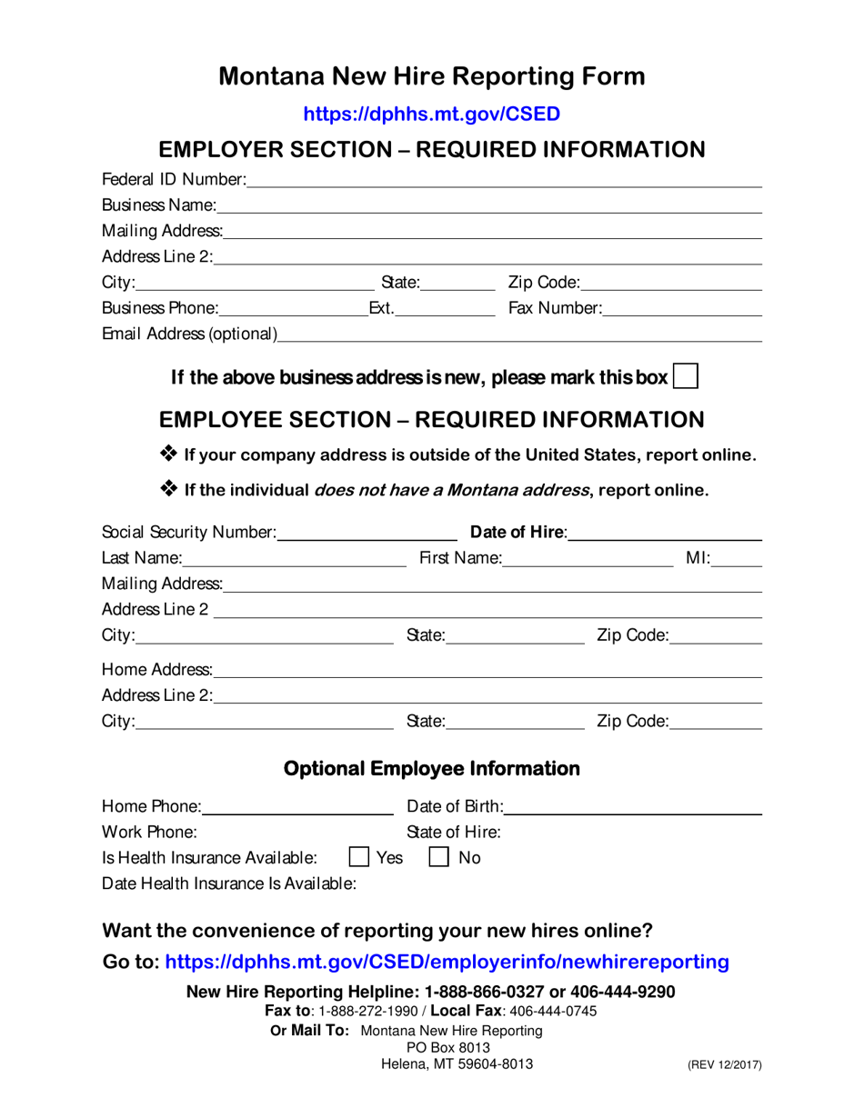 Montana New Hire Reporting Form - Montana, Page 1