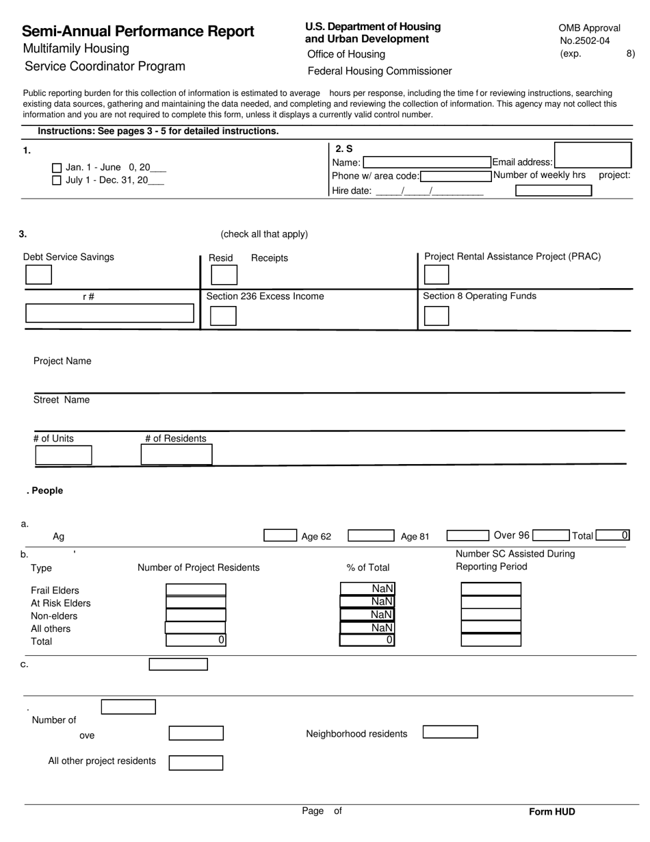 Form HUD92456 Semi-annual Performance Report Multifamily Housing Service Coordinator Program, Page 1