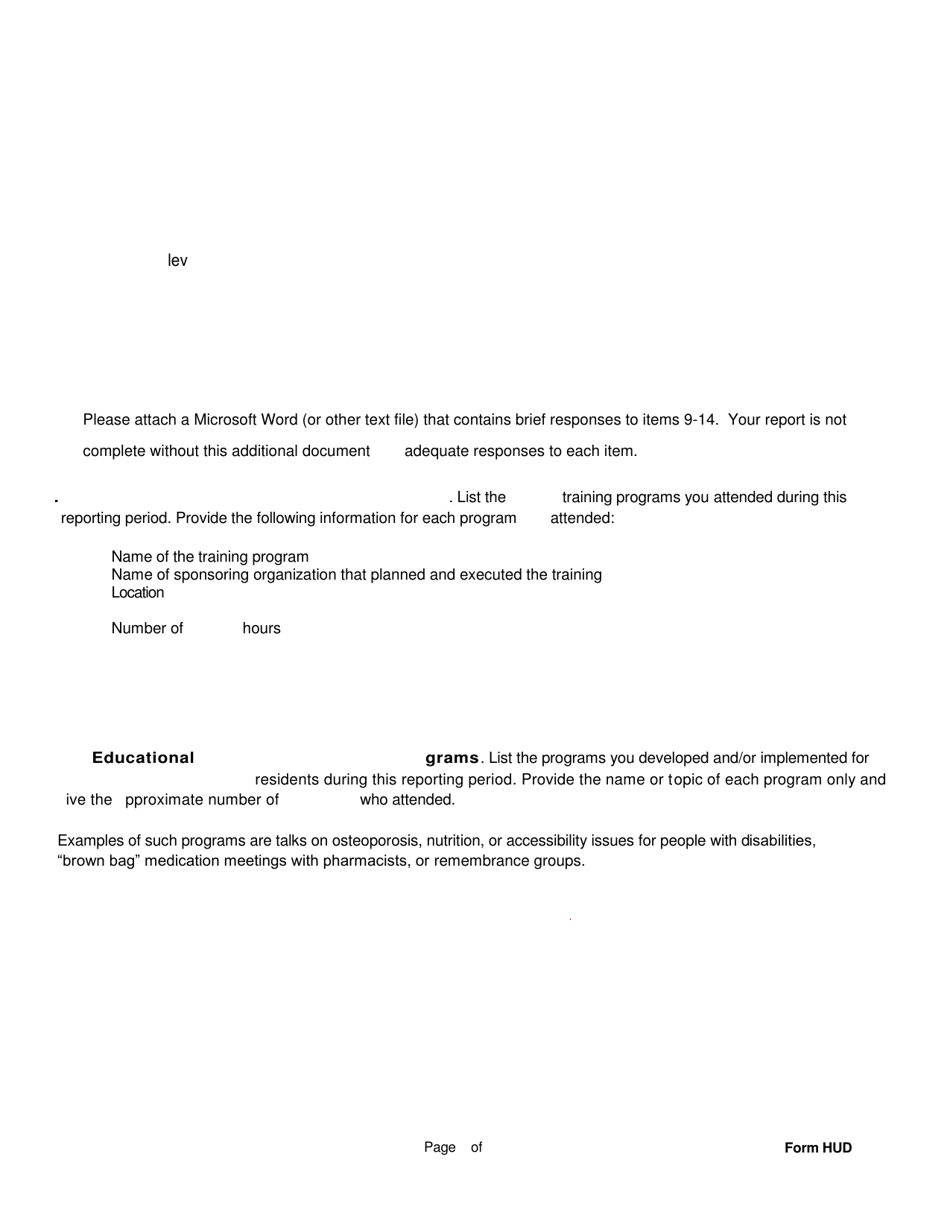 Form HUD92456 Semi-annual Performance Report Multifamily Housing Service Coordinator Program, Page 9