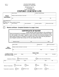 Form MFT-13 Export Certificate - New Jersey