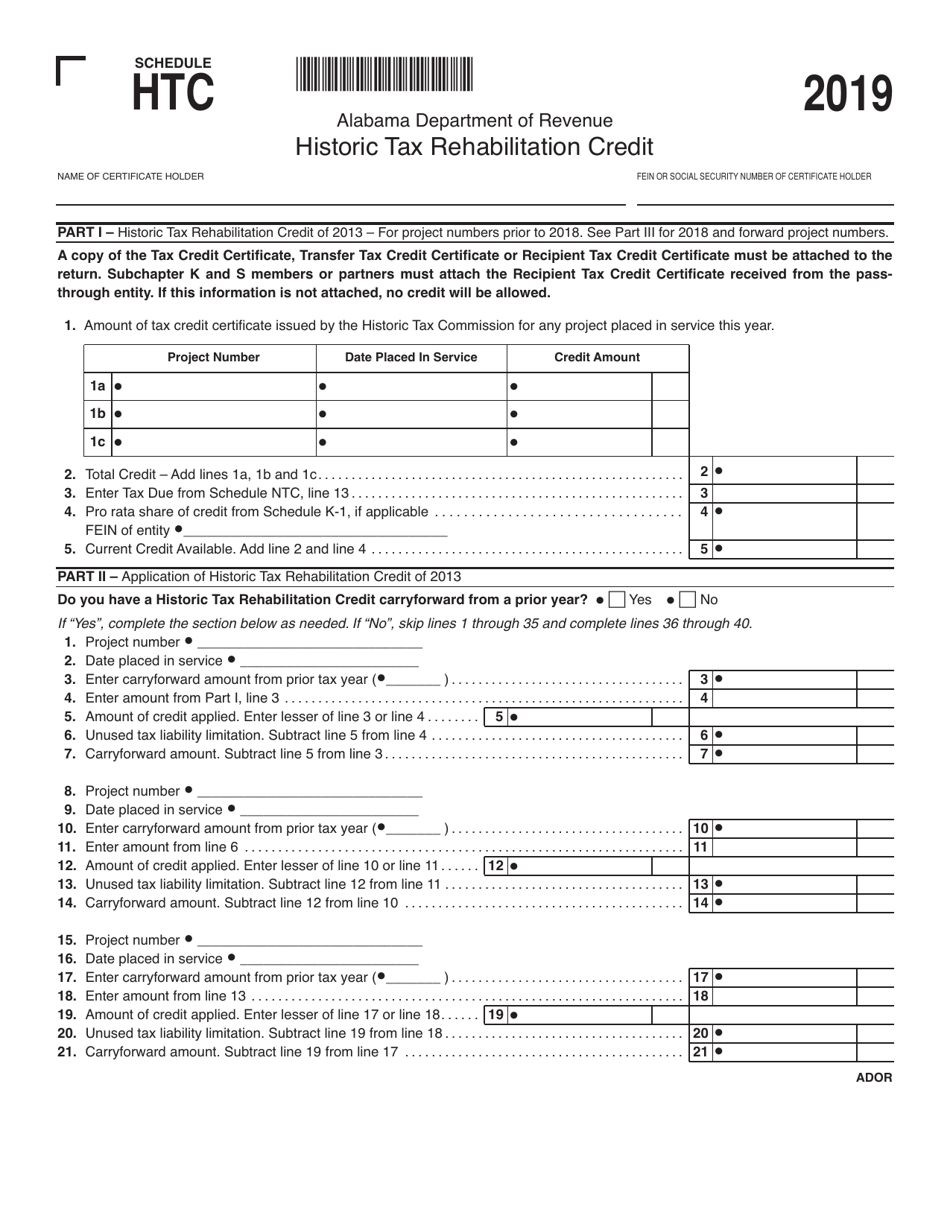 Schedule HTC Historic Tax Rehabilitation Credit - Alabama, Page 1