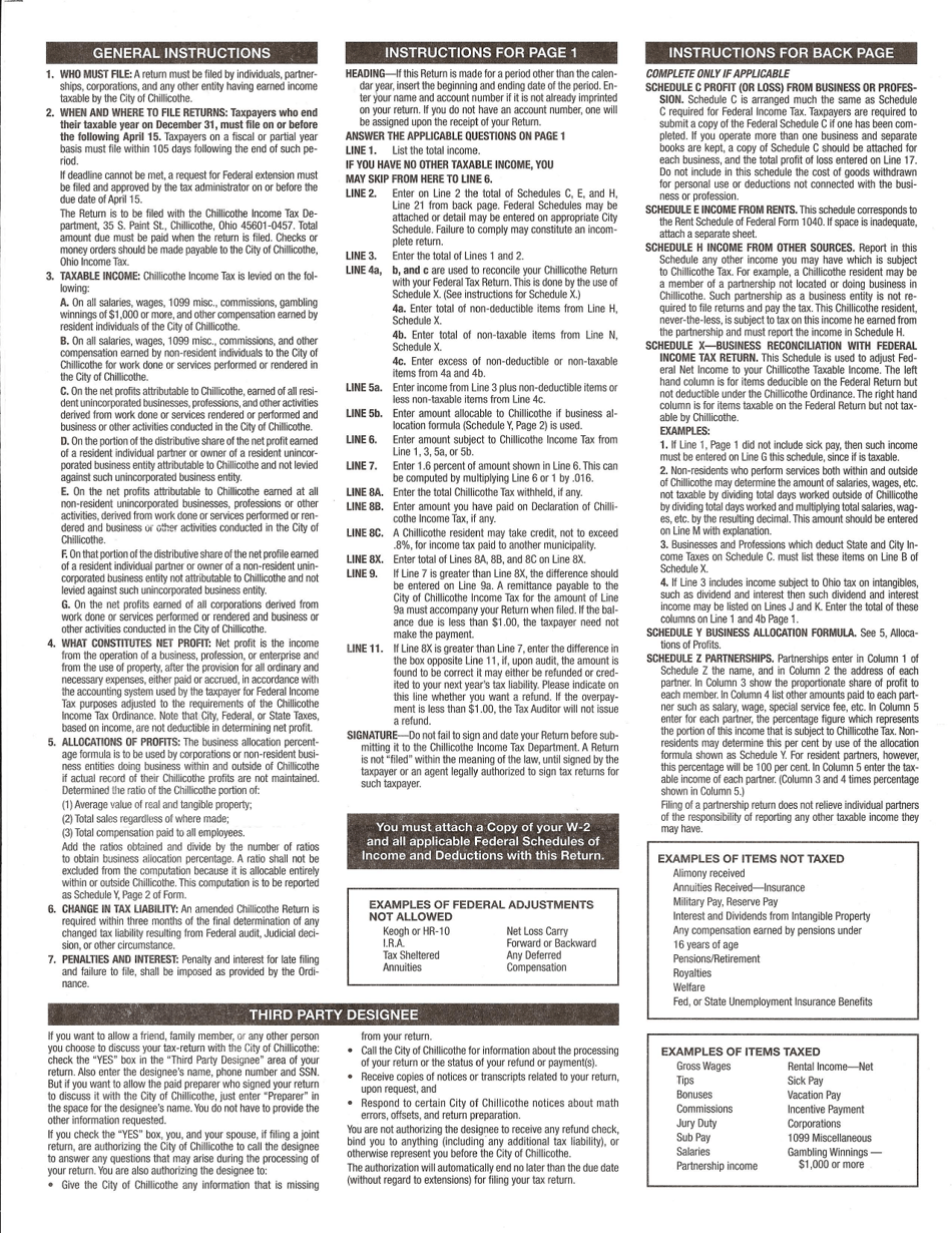 Chillicothe Income Tax Return - City of Chillicothe, Ohio, Page 3