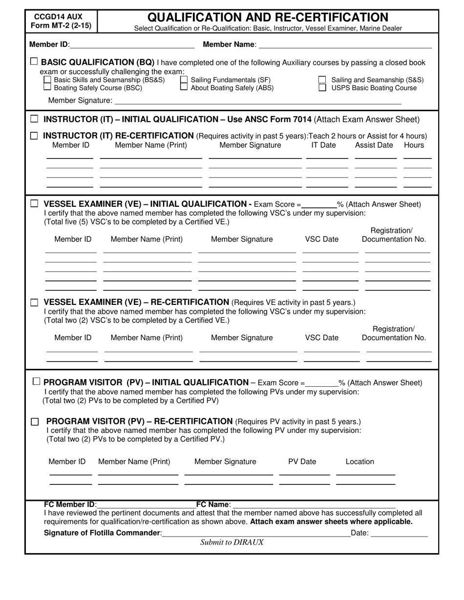Form MT-2 Qualification and Re-certification, Page 1