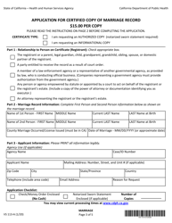 Form VS113-A Application for Certified Copy of Marriage Record - California, Page 3
