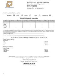 Food Service Application Form - Decatur County, Indiana, Page 2